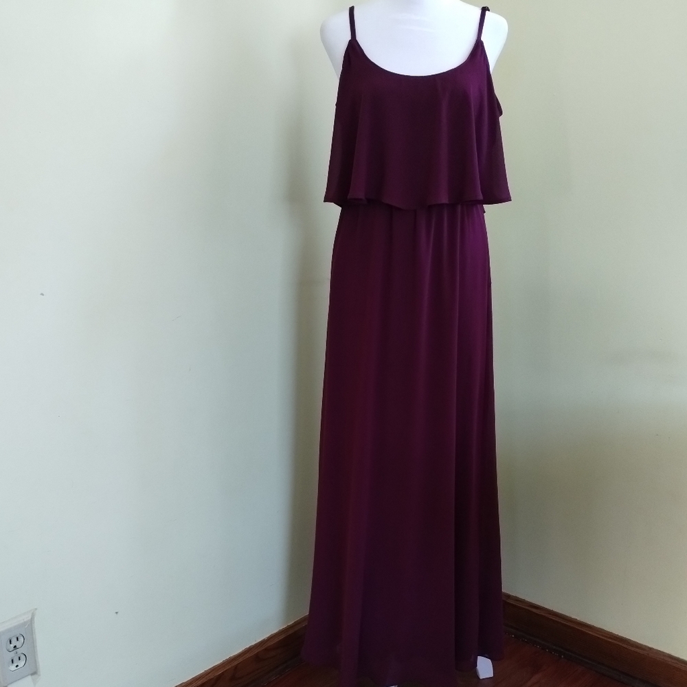 Show Me Your Mumu Merlot Caitlin Ruffle Maxi Dress Size M